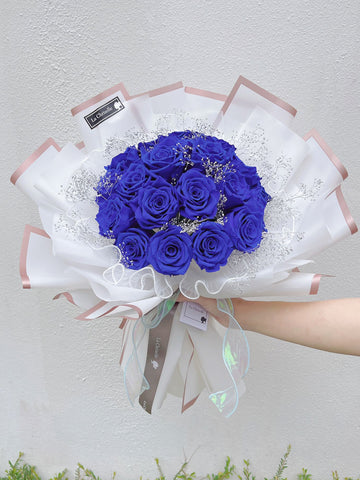 （十天預訂）高貴寶藍20枝，保鮮玫瑰花永生花束  生日求婚花束Blue Forever Love Preserved Roses Bouquet