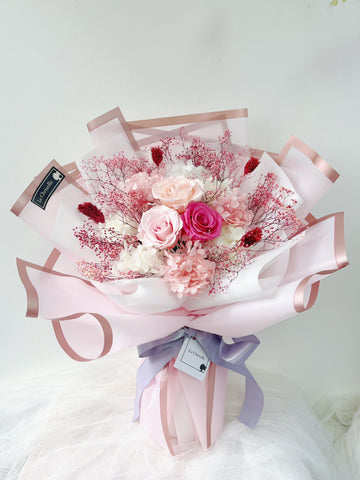我愛你-粉红色系三枝保鮮花 永生花 束 Pink Preserved Roses Bouquet