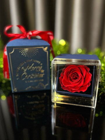 *旋轉*熱情紅色保鮮玫瑰花永生花盒+ 頸鏈   Rotataing Rose Box  Preserved  Red  Rose Flower