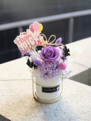 生日花-紫色保鮮花 永生花 瓶 Purple Roses vase