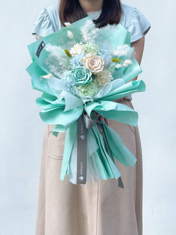 金屬Tiffany Blue 香檳色保鮮玫瑰花永生花束 Metallic Tiffany Blue champagne  Preserved Rose Bouquet