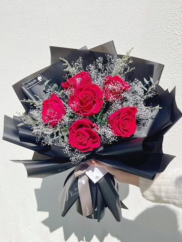 無盡的愛6 枝紅色保鮮玫瑰花束 Forever Love Preserved Rose  Flower Bouquet