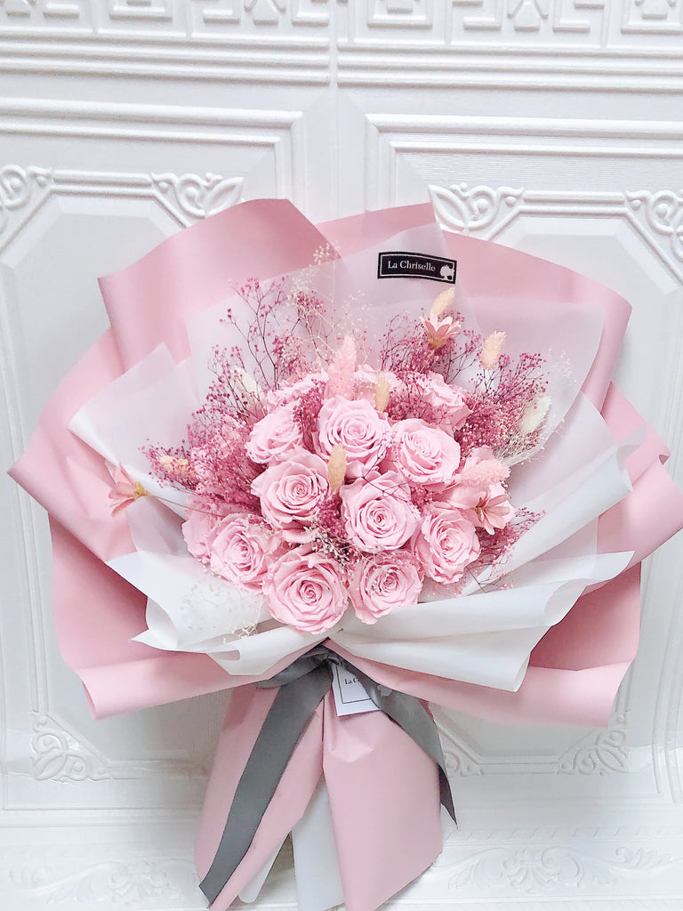 生日求婚 20 枝粉紅色保鮮玫瑰花束 永生花束