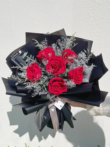 無盡的愛6 枝紅色保鮮玫瑰花束 Forever Love Preserved Rose  Flower Bouquet