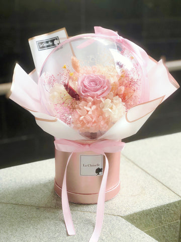 夢幻系-告白氣球，生日求婚花束保鮮花 永生花束 Love Balloon Preserved Roses Pink Bouquet Bucket