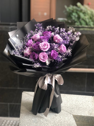 12枝紫色保鮮玫瑰花 永生花 束