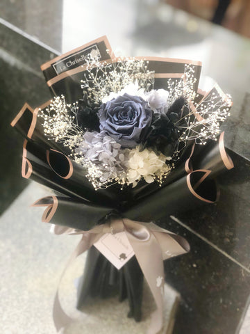 黑之呼吸系列-灰色保鮮玫瑰花永生花束 Mini Surprise Grey Black Preserved Rose Bouquet