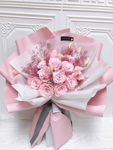 生日求婚 20 枝粉紅色保鮮玫瑰花束 永生花束