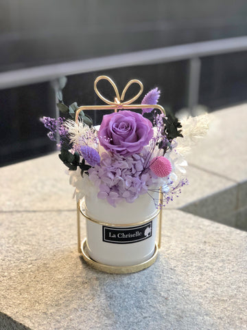 母親節花禮 生日花-紫色保鮮花 永生花 瓶 Purple Roses vase