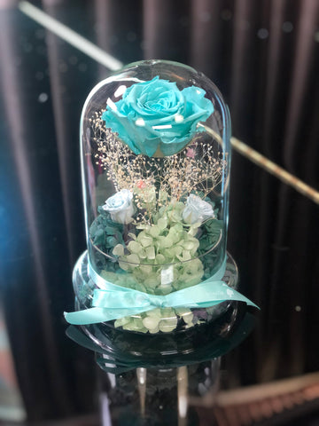 （情人節預訂）（套裝) Tiffany Blue 玫瑰花園保鮮花禮 Mint Green Preserved Flowers