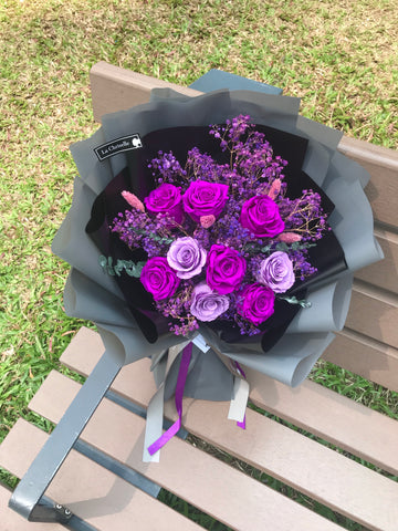 天長地久9 枝貴族紫保鮮玫瑰花束 Forever Love 9  & Purple Preserved Roses Bouquet