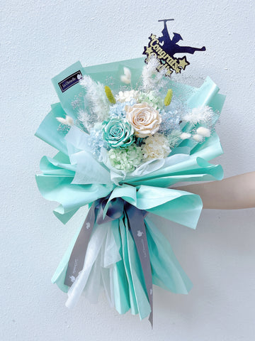金屬Tiffany Blue 香檳色保鮮玫瑰花永生花束