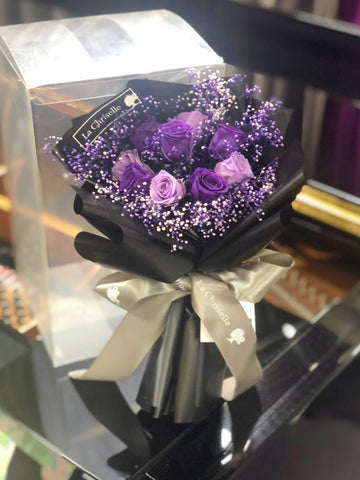 迷你版天長地久9枝紫色保鮮玫瑰花束