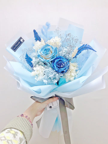 金屬系藍色玫瑰保鮮花束 永生花束Metallic Blue  tune Preserved Roses Bouquet