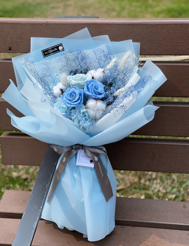 我愛你-粉藍色系三枝保鮮花束 Blue tune Preserved Roses Bouquet