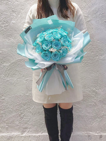 Tiffany Blue 20枝，保鮮玫瑰花永生花束  生日求婚花束Tiffany Blue Forever Love Preserved Roses Bouquet
