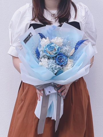 金屬系藍色玫瑰保鮮花束 永生花束