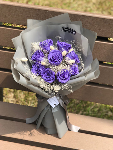 天長地久9 枝紫色保鮮玫瑰花束 Forever Love 9  Purple Preserved Roses Bouquet