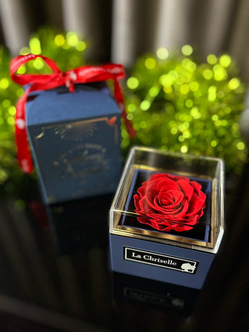*旋轉*熱情紅色保鮮玫瑰花永生花盒+ 頸鏈   Rotataing Rose Box  Preserved  Red  Rose Flower