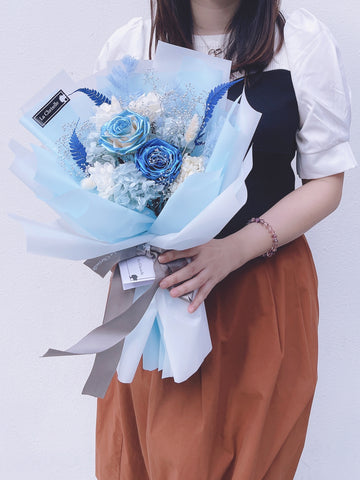 金屬系藍色玫瑰保鮮花束 永生花束