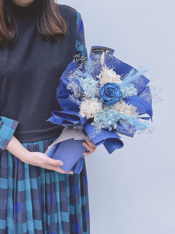 金屬系寶藍色玫瑰保鮮花束 永生花束