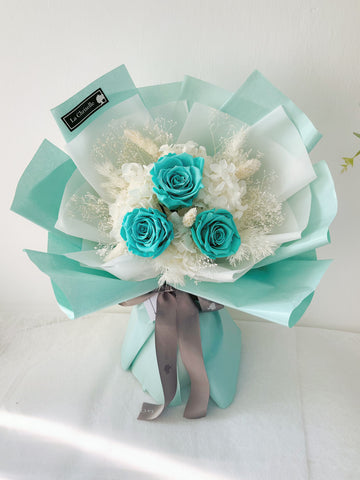 Tiffany Blue 三枝保鮮瑰花束 永生花  Tiffany Blue color Preserved Rose Bouquet