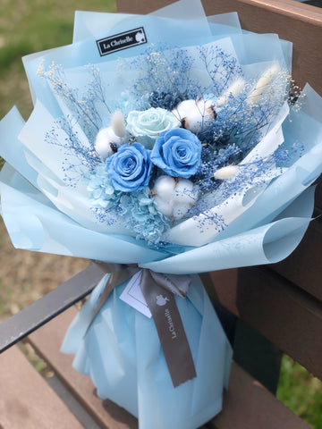 我愛你-粉藍色系三枝保鮮花束 Blue tune Preserved Roses Bouquet