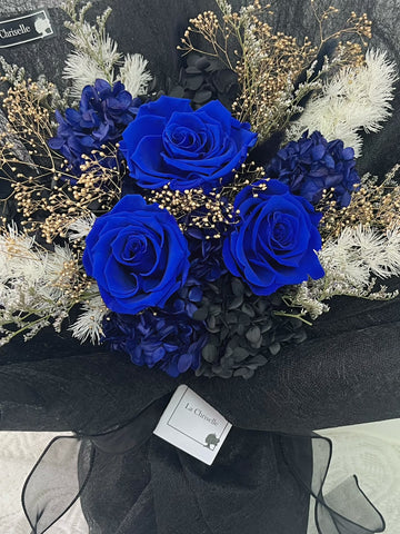 我愛你系列- 三枝貴族寶藍色保鮮玫瑰花束 永生花