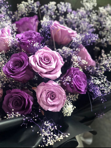 12枝紫色保鮮玫瑰花 永生花 束