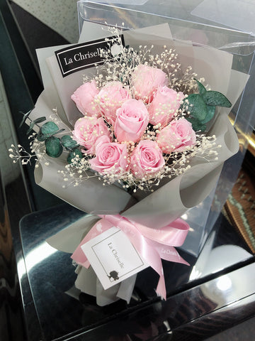 迷你版天長地久9枝粉紅色保鮮玫瑰花束  Le Petit Forever Love Preserved Pink Rose  Flower Bouquet