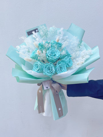 Tiffany Blue 天長地久9 枝保鮮玫瑰花永生花束  生日求婚花束Tiffany Blue Forever Love Preserved Roses Bouquet