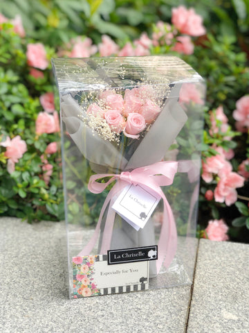 迷你版天長地久9枝粉紅色保鮮玫瑰花束  Le Petit Forever Love Preserved Pink Rose  Flower Bouquet