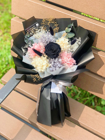 黑之呼吸系列-黑色保鮮玫瑰花永生花束 Surprise Black Preserved Rose Bouquet