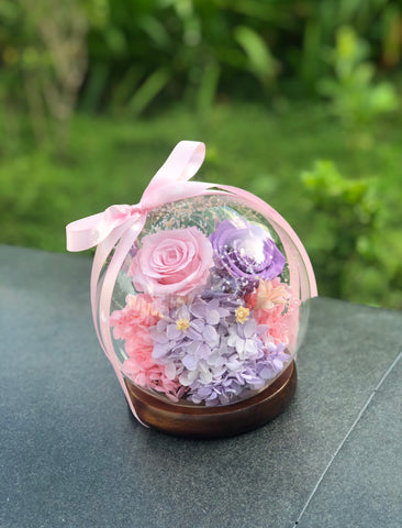 相愛-粉紅粉紫玫瑰花水晶球保鮮花 永生花Pink Purple Rose Preserved Flowers Crystal Ball Gift