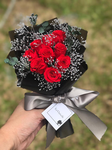迷你版天長地久9枝紅色保鮮玫瑰花束  Le Petit Forever Love Red Preserved Rose Flower Bouquet