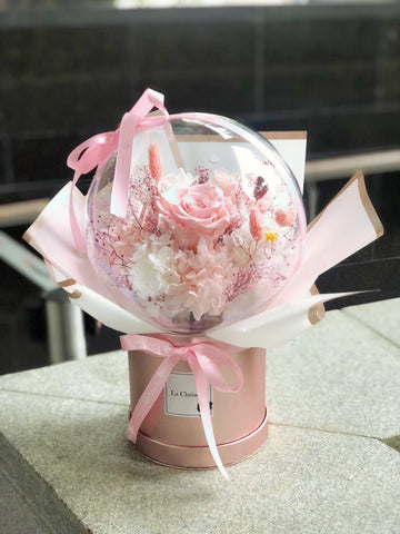 夢幻系-告白氣球，生日求婚花束保鮮花 永生花束 Love Balloon Preserved Roses Pink Bouquet Bucket