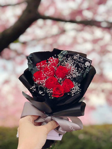 迷你版天長地久9枝紅色保鮮玫瑰花束  Le Petit Forever Love Red Preserved Rose Flower Bouquet