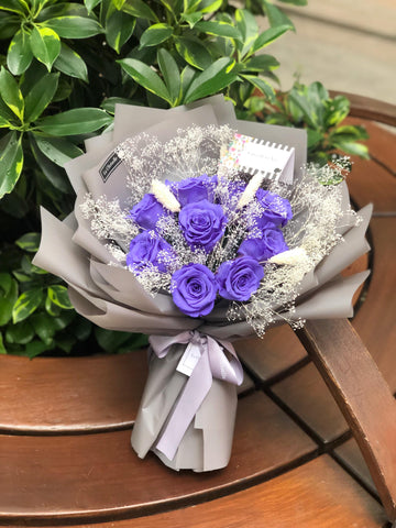 天長地久9 枝紫色保鮮玫瑰花束 Forever Love 9  Purple Preserved Roses Bouquet